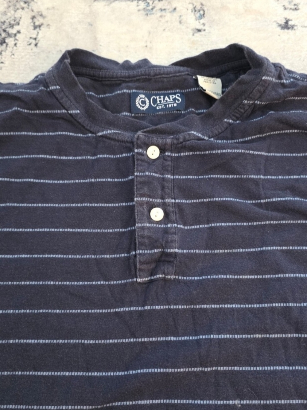 💥💥5 For $25💥💥 Chaps Men's Navy and Light Blue Striped Henley Polo